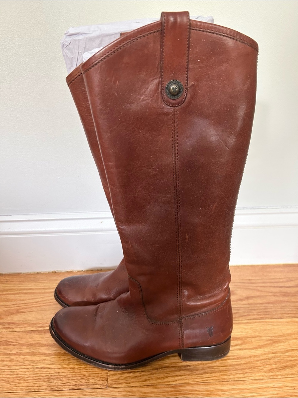 Frye Melissa Button Leather Brown Tall Boots - Picture 2 of 11